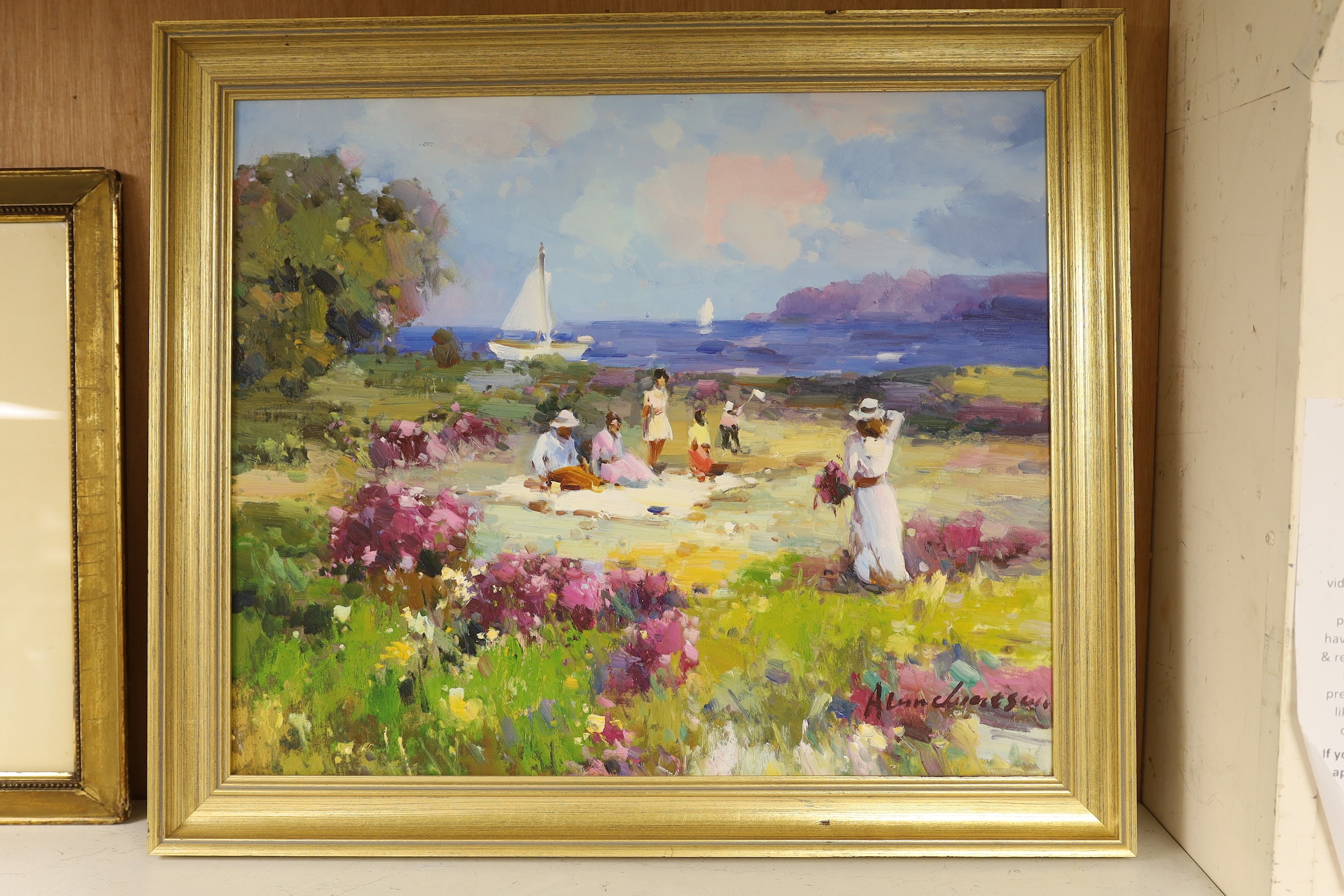 Alyn Watson, oil on canvas, 'Summer picnic', signed, 50 x 60cm